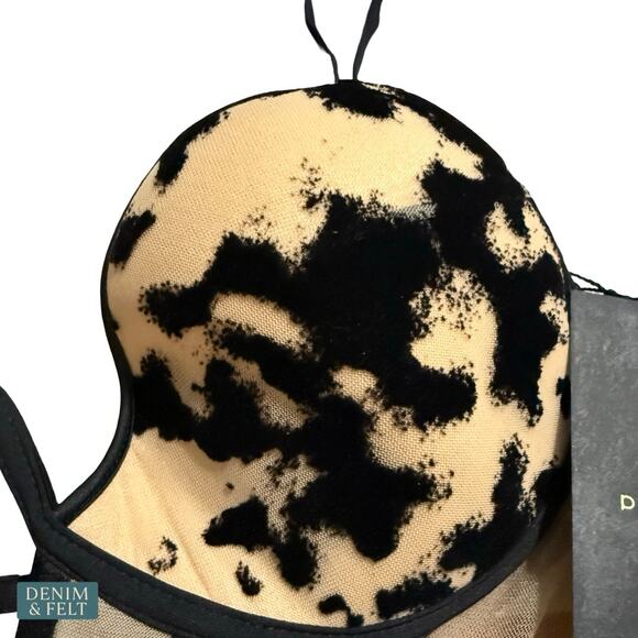 NEW Perilla Harlow One Corset Lingerie Black Flocked Velvet Mesh 32D Luxe Sexy - Picture 9 of 12